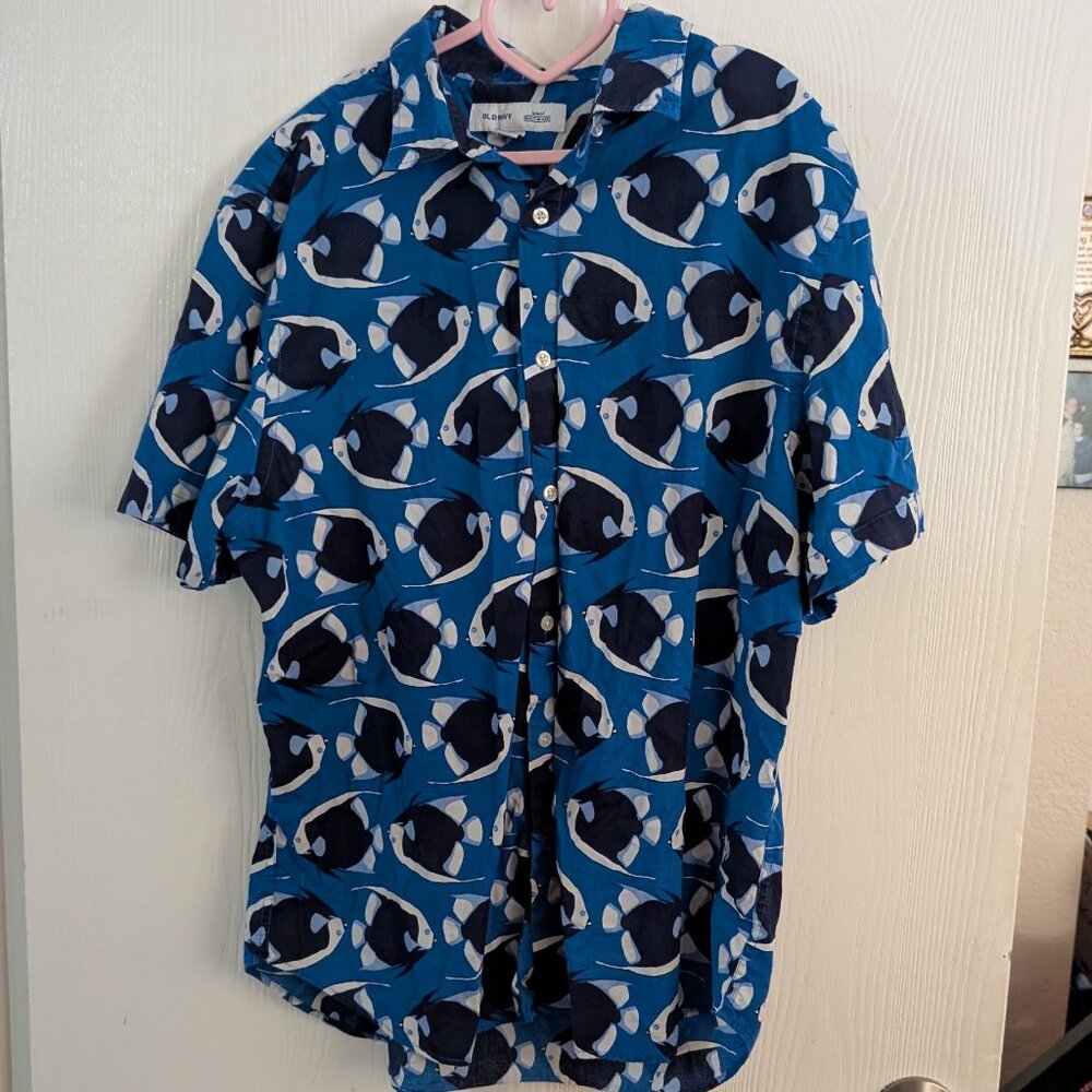 Blue fish button down